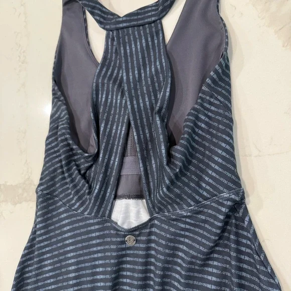 prAna Saxon Racerback Halter Asymmetrical Dress Womens Small Navy Blue Striped - Picture 8 of 10